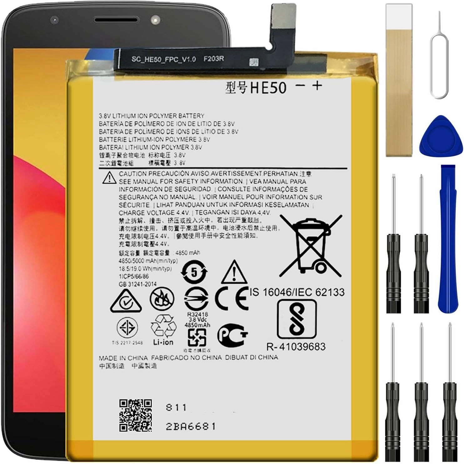 for E5 Plus XT1924-7 (T-Mobile) Replacement Battery, Compatible with XT1924-4,E5 Supra XT1924-6,for SNN5989A Battery with Adhesive Tape Tool Repair Kit