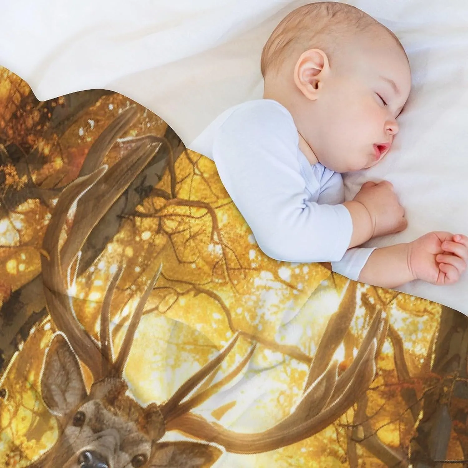 Forest Animal Deer Blanket, Soft Fuzzy Flannel Funny Elk Jungle Stream Throw Blanket for Sofa Couch Bed, Picnic, 30x40 Inch