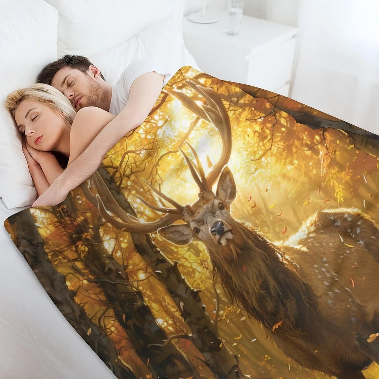 Forest Animal Deer Blanket, Soft Fuzzy Flannel Funny Elk Jungle Stream Throw Blanket for Sofa Couch Bed, Picnic, 30x40 Inch