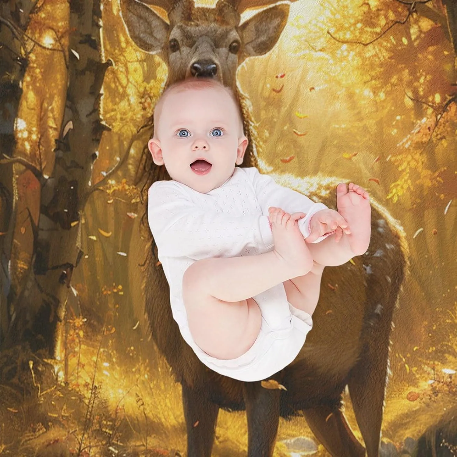 Forest Animal Deer Blanket, Soft Fuzzy Flannel Funny Elk Jungle Stream Throw Blanket for Sofa Couch Bed, Picnic, 30x40 Inch