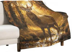 Forest Animal Deer Blanket, Soft Fuzzy Flannel Funny Elk Jungle Stream Throw Blanket for Sofa Couch Bed, Picnic, 30x40 Inch