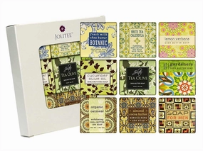 French Milled Botanical Soap Sampler Set of 9 - Individually Wrapped Vegetable-Based Mini Soaps with Essential Oils, Shea Butter, and Natural Extracts (Pure and Simple)
