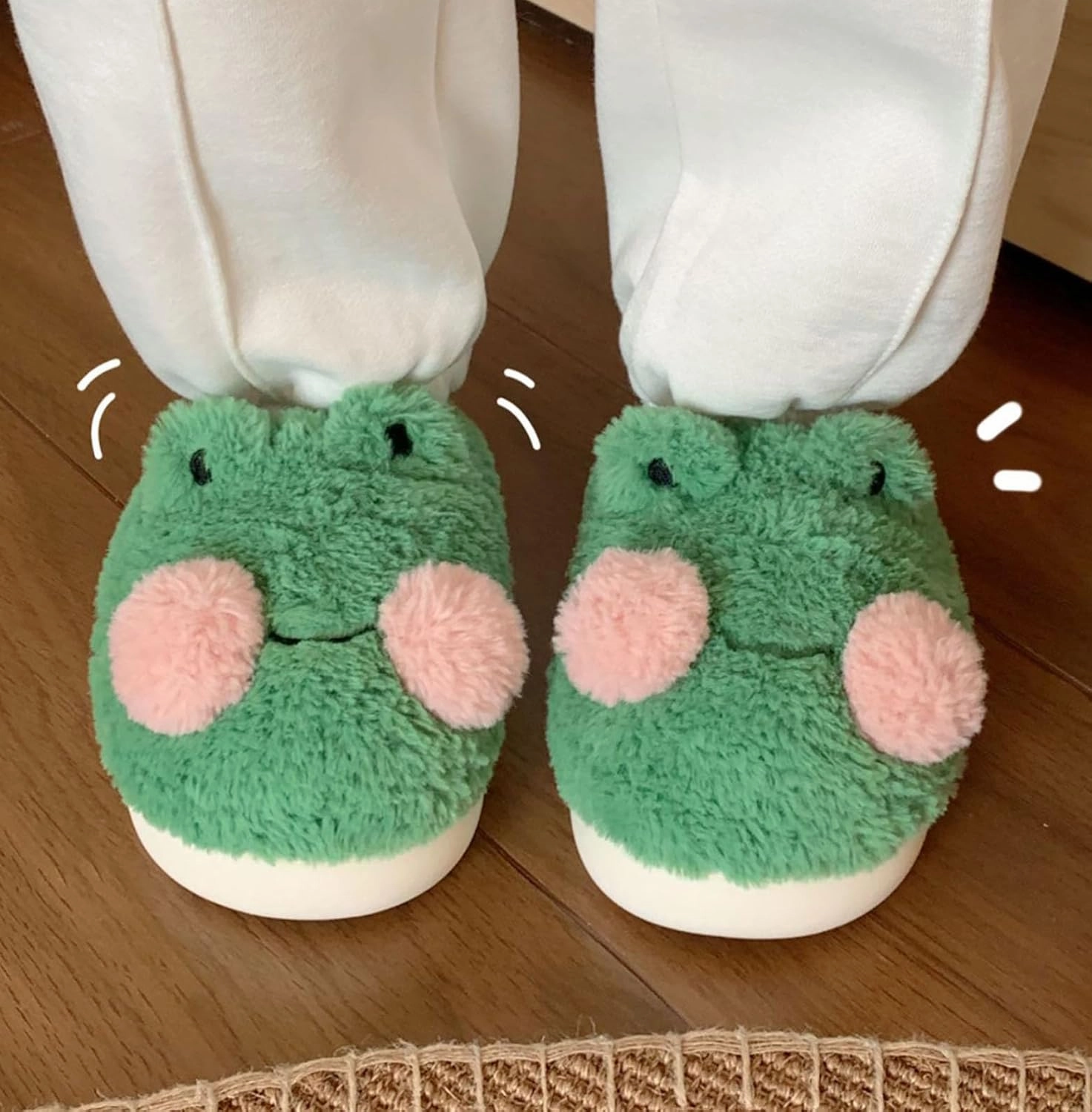 Frog Cartoon Animal Slippers - Fluffy Retro Memory Foam Plush Indoor Home Shoes With Thick Soles