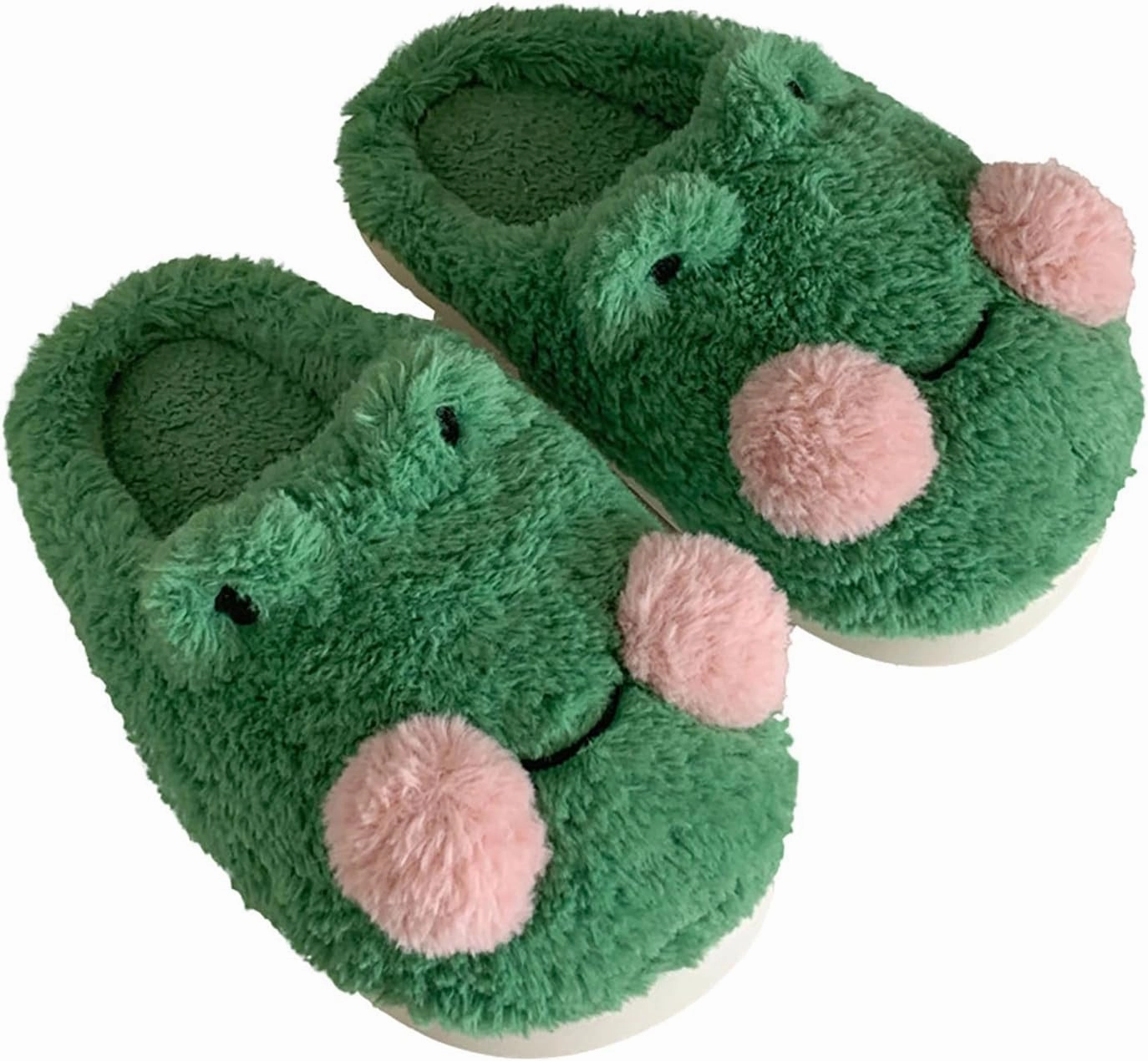 Frog Cartoon Animal Slippers - Fluffy Retro Memory Foam Plush Indoor Home Shoes With Thick Soles