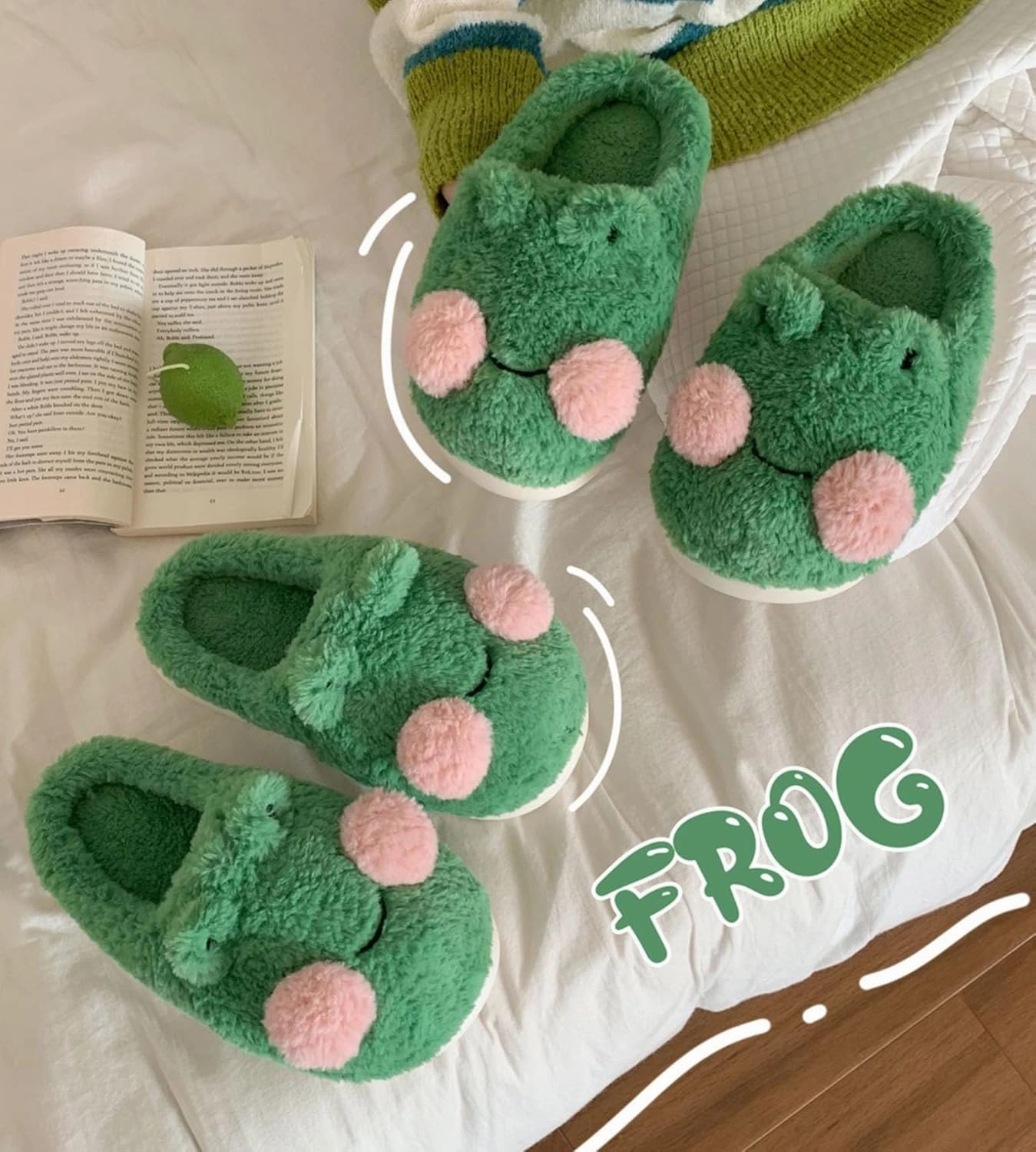 Frog Cartoon Animal Slippers - Fluffy Retro Memory Foam Plush Indoor Home Shoes With Thick Soles