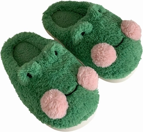 Frog Cartoon Animal Slippers - Fluffy Retro Memory Foam Plush Indoor Home Shoes With Thick Soles