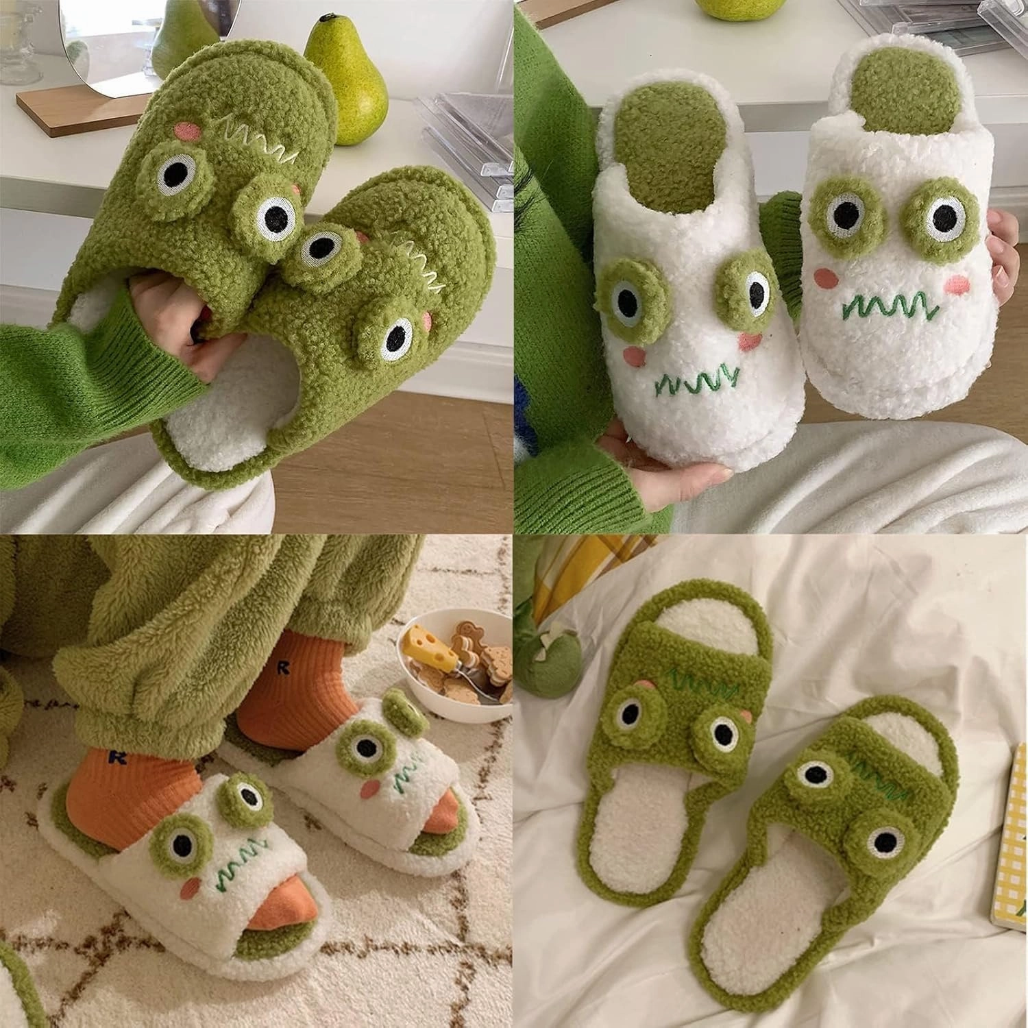 Frog Slippers, Fluffy Cartoon Frog Slippers Cute Animal Slippers Frog House Slippers For Women Men Indoor Slippers