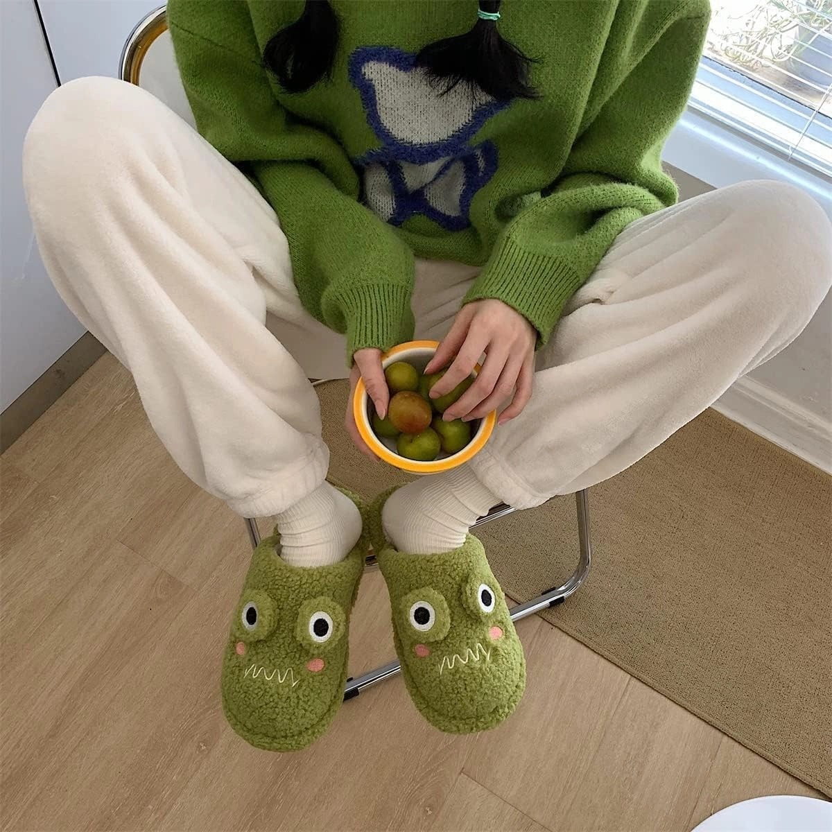 Frog Slippers, Fluffy Cartoon Frog Slippers Cute Animal Slippers Frog House Slippers For Women Men Indoor Slippers