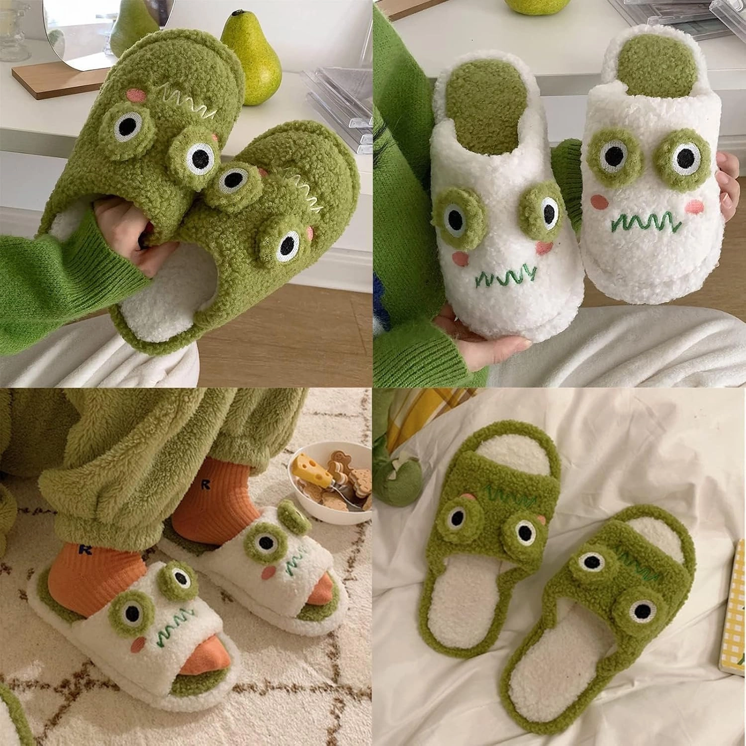Frog Slippers, Fluffy Cartoon Frog Slippers Cute Animal Slippers Frog House Slippers For Women Men Indoor Slippers