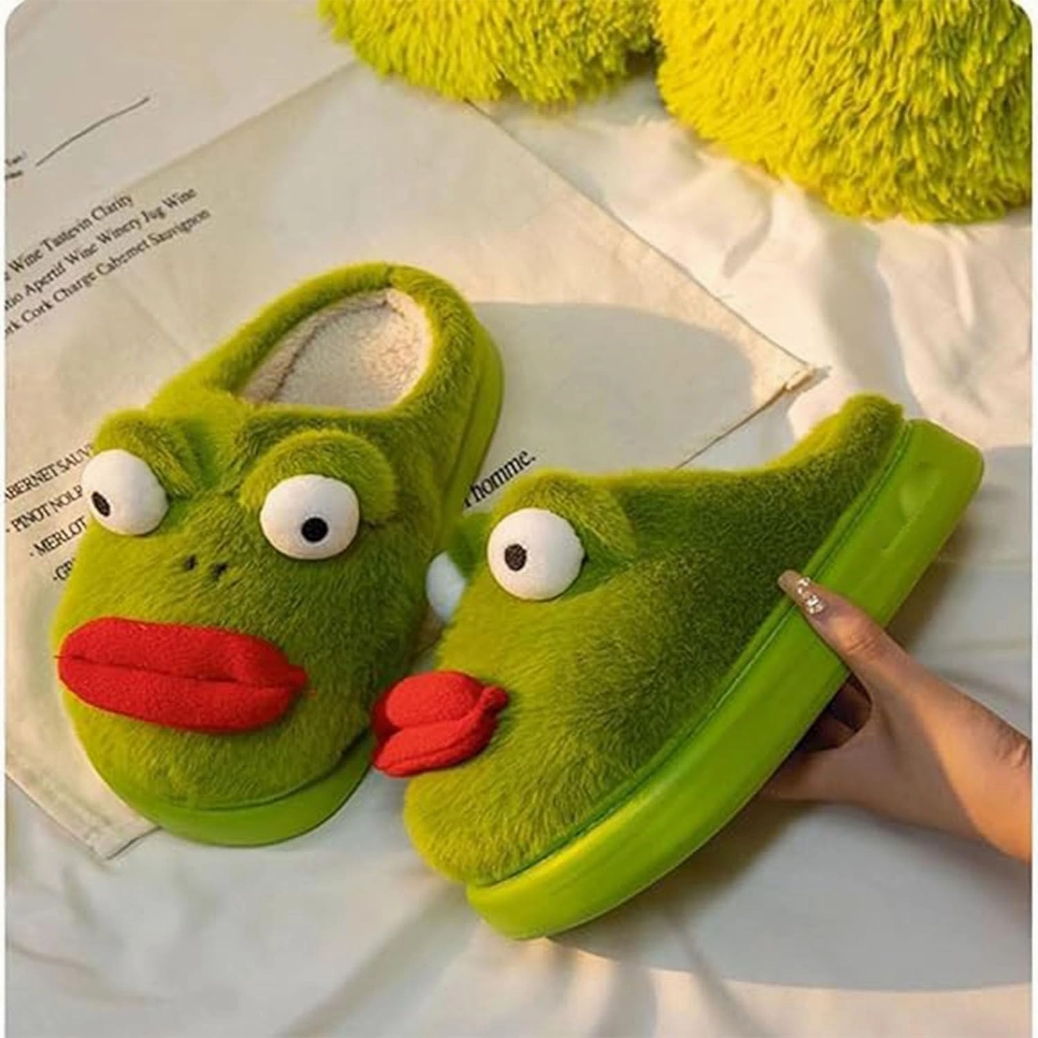 Frog Slippers, Fluffy Cartoon Frog Slippers Cute Animal Slippers Frog House Slippers For Women Men Indoor Slippers