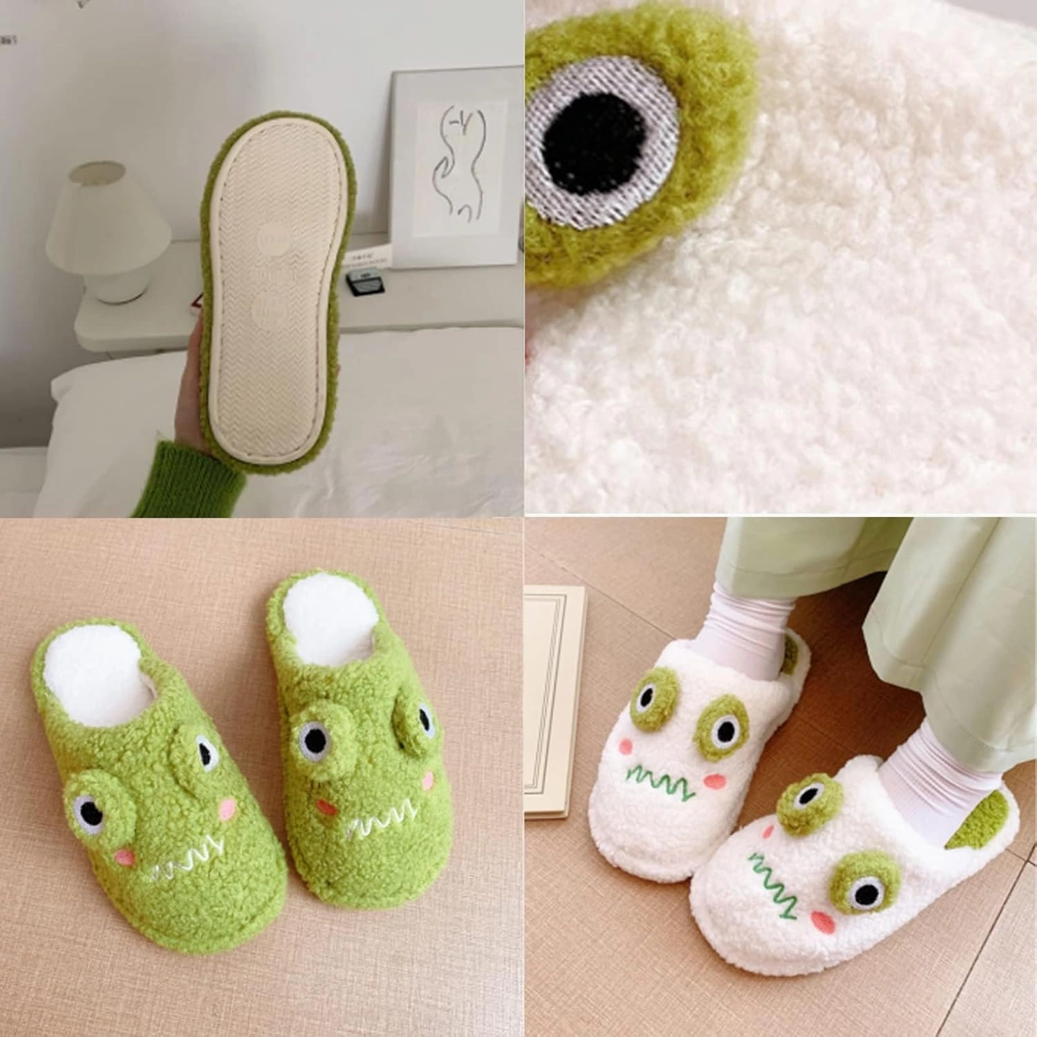 Frog Slippers, Fluffy Cartoon Frog Slippers Cute Animal Slippers Frog House Slippers For Women Men Indoor Slippers