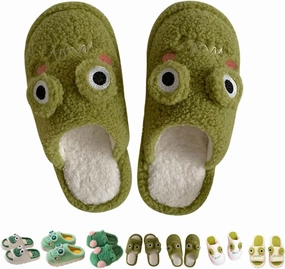 Frog Slippers, Fluffy Cartoon Frog Slippers Cute Animal Slippers Frog House Slippers For Women Men Indoor Slippers
