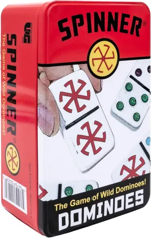 Front Porch Classics, Spinner Colored Dot Dominoes Set, On-The-Go Travel Storage Tin 2 to 8 Players Ages 8 to 99