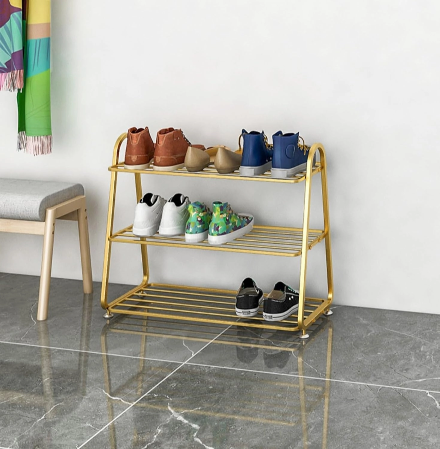 Front Door Entrance Small Shoe Rack,Shoe Organizer Entryway Narrow Closet Stackable Outdoor Weatherproof Shoe Holder Free Standing Wall Garage 3 Tier Room Shoe Shelf (Black,H/22.8in)
