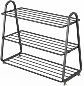 Front Door Entrance Small Shoe Rack,Shoe Organizer Entryway Narrow Closet Stackable Outdoor Weatherproof Shoe Holder Free Standing Wall Garage 3 Tier Room Shoe Shelf (Black,H/22.8in)