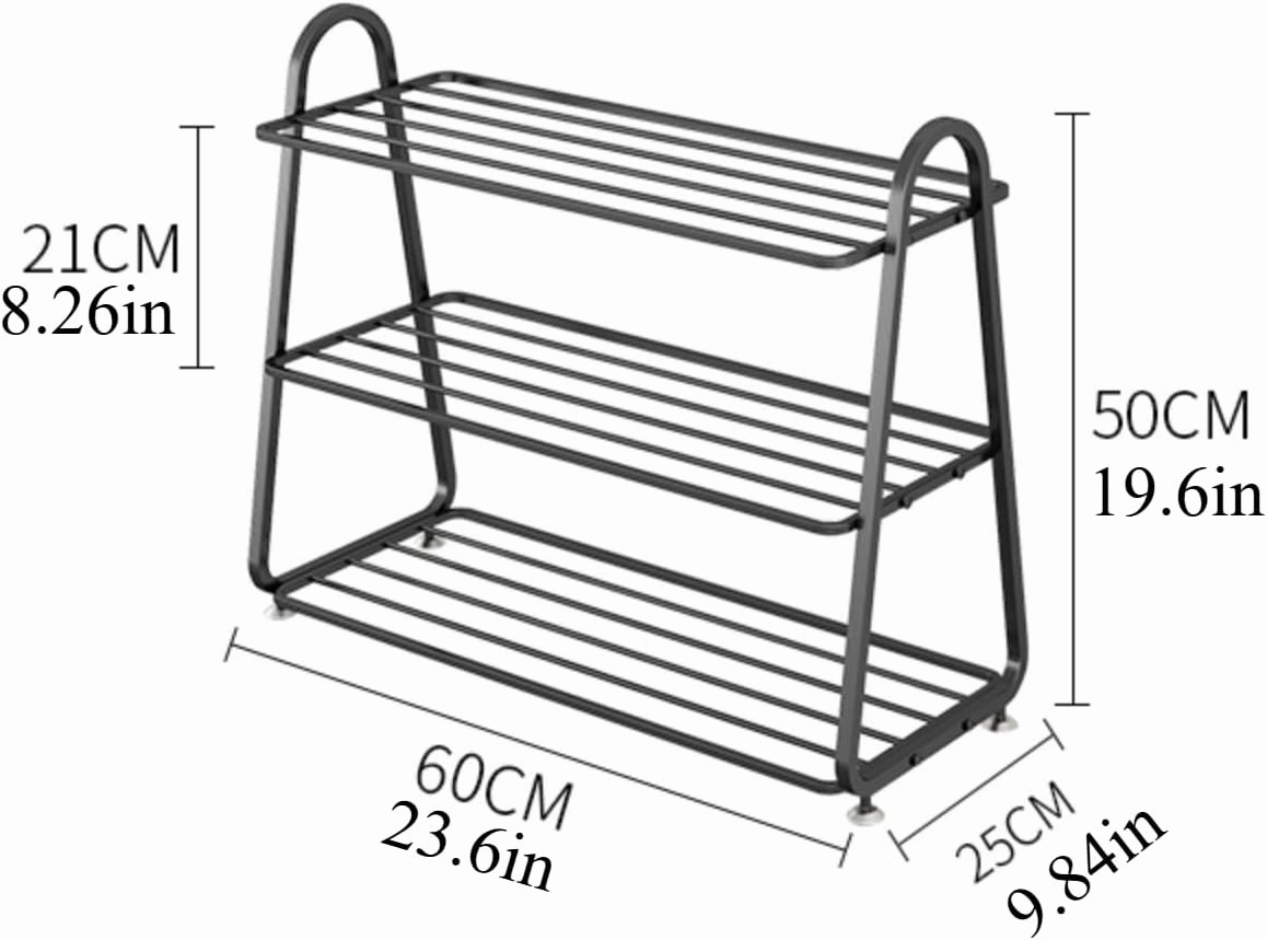Front Door Entrance Small Shoe Rack,Shoe Organizer Entryway Narrow Closet Stackable Outdoor Weatherproof Shoe Holder Free Standing Wall Garage 3 Tier Room Shoe Shelf (Black,H/22.8in)