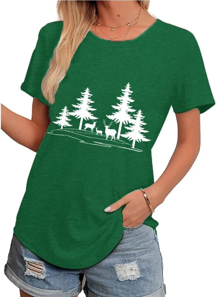Funny Graphic Women Skinny Pine Tree Shirt Summer Hiking Camping Athletic Tees Nature Casual Comfy Clothes
