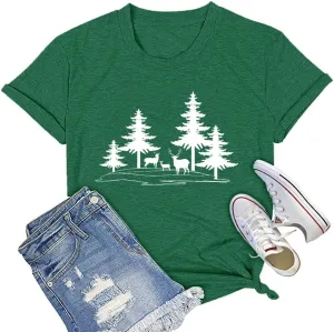 Funny Graphic Women Skinny Pine Tree Shirt Summer Hiking Camping Athletic Tees Nature Casual Comfy Clothes