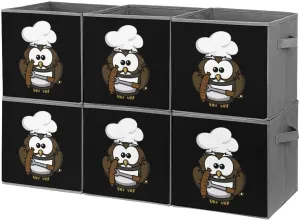 Funny Owl Barbeque Cook Collapsible Storage Bins Oxford Cloth Large Cube Organizer Basket with Handles 6PCS