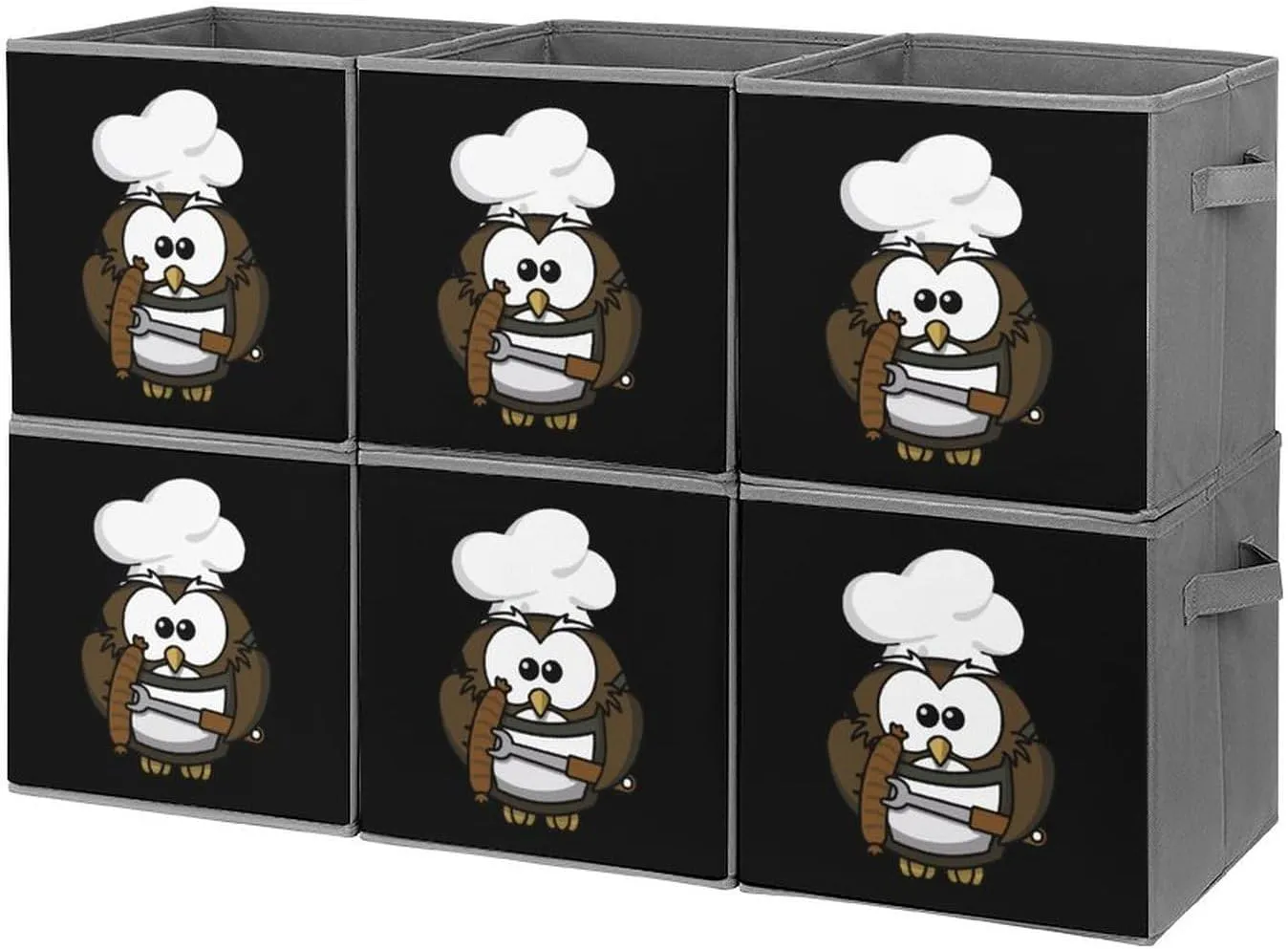 Funny Owl Barbeque Cook Collapsible Storage Bins Oxford Cloth Large Cube Organizer Basket with Handles 6PCS