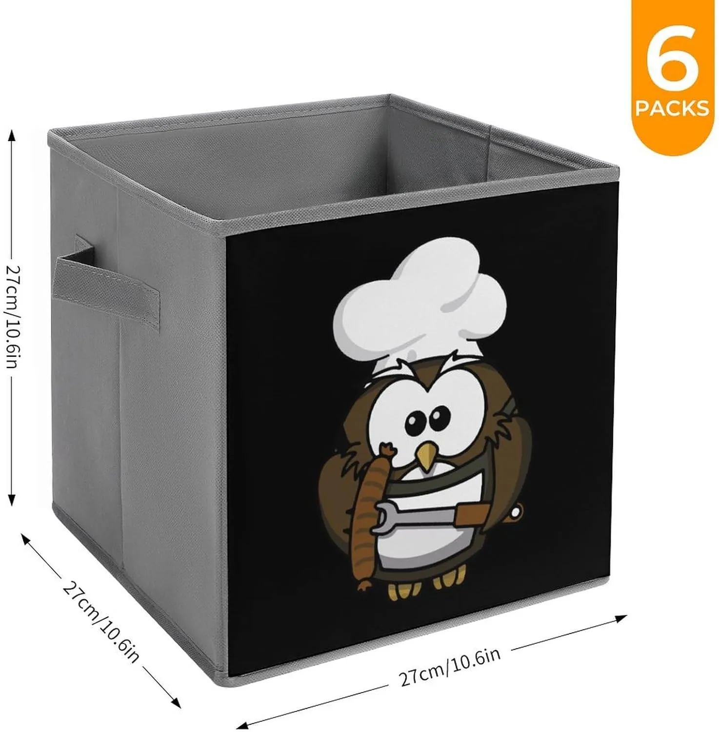 Funny Owl Barbeque Cook Collapsible Storage Bins Oxford Cloth Large Cube Organizer Basket with Handles 6PCS