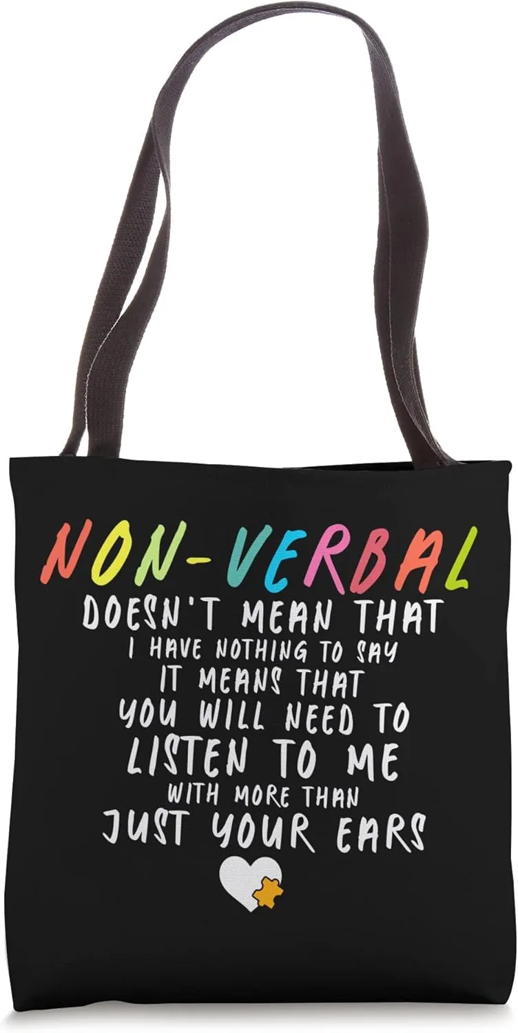 Funny Saying Non verbal Autism Awareness Month Puzzle Autism Tote Bag