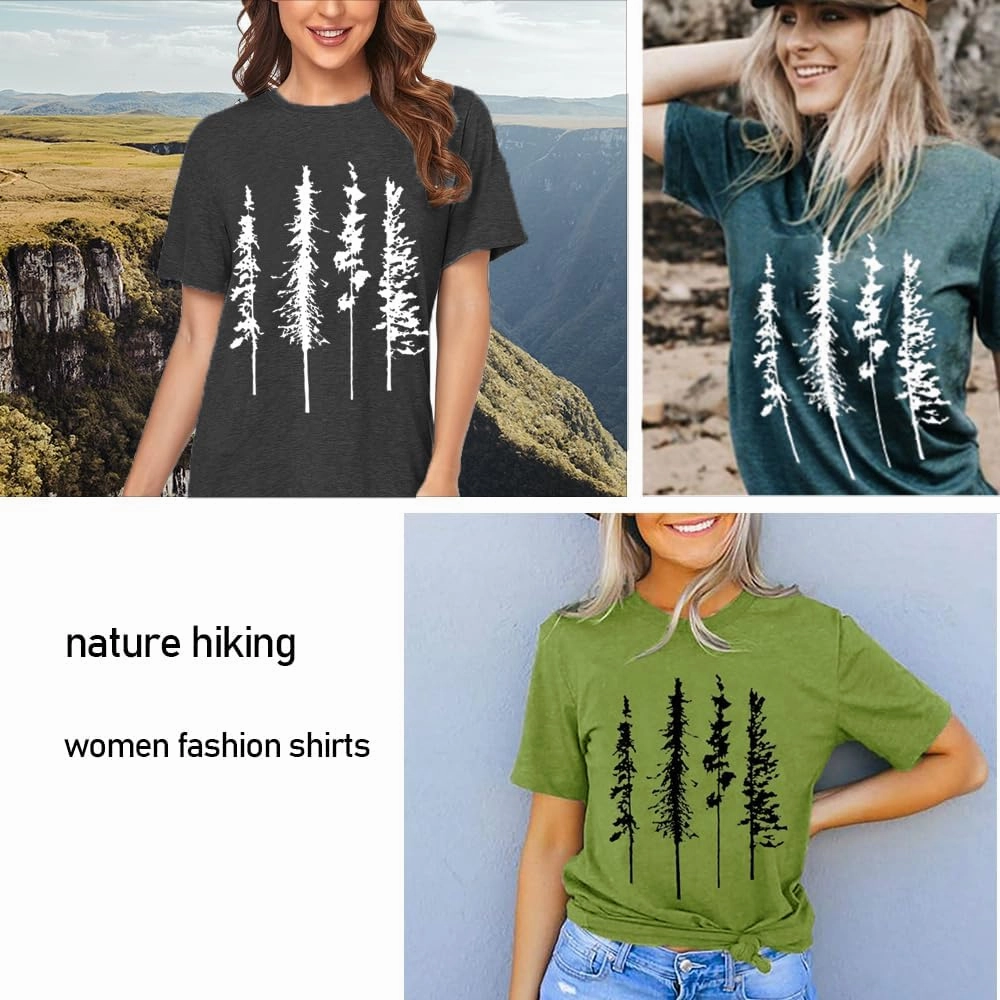 Funny Graphic Women Skinny Pine Tree Shirt Summer Hiking Camping Athletic Tees Nature Casual Comfy Clothes