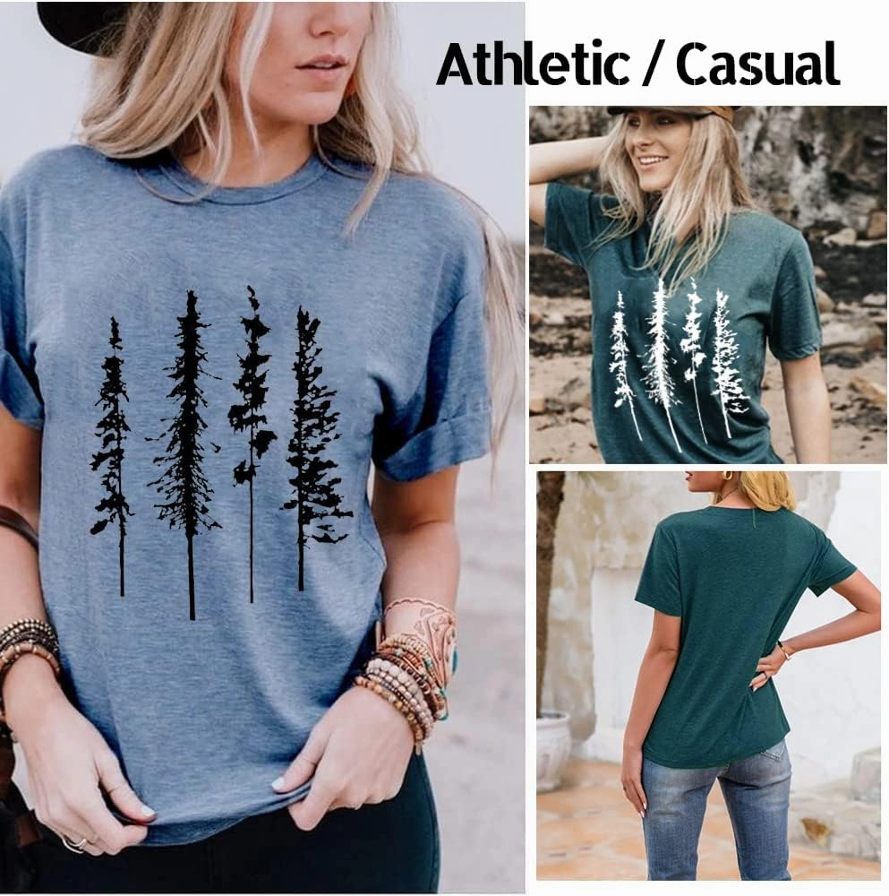 Funny Graphic Women Skinny Pine Tree Shirt Summer Hiking Camping Athletic Tees Nature Casual Comfy Clothes
