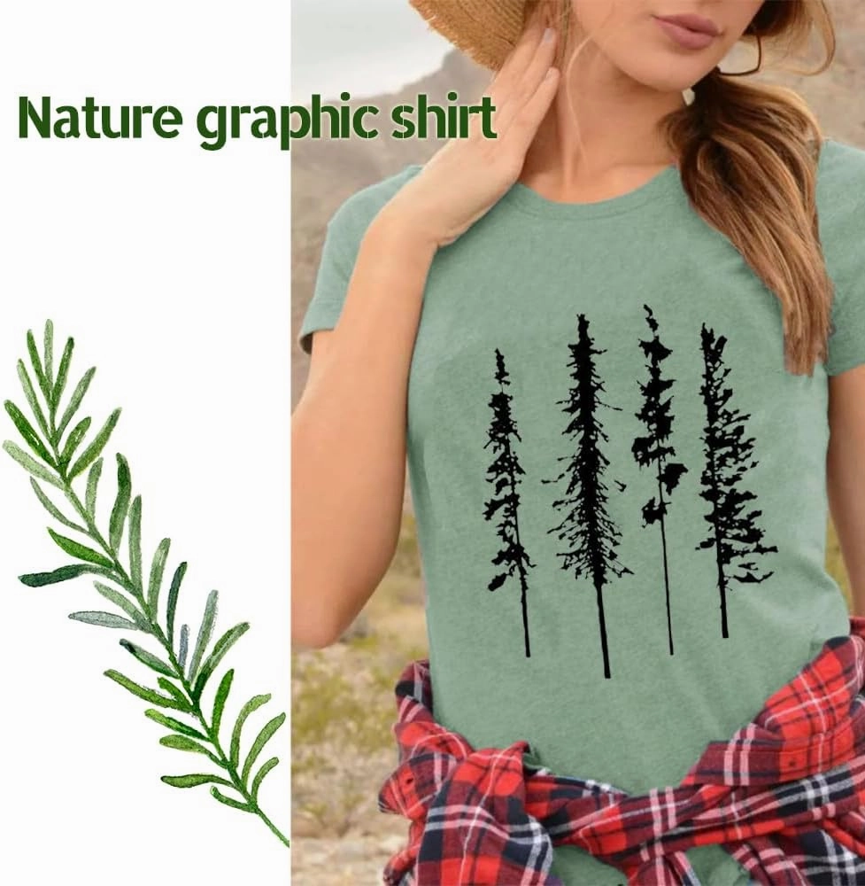 Funny Graphic Women Skinny Pine Tree Shirt Summer Hiking Camping Athletic Tees Nature Casual Comfy Clothes