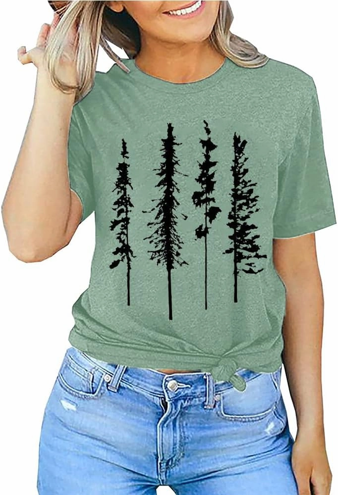 Funny Graphic Women Skinny Pine Tree Shirt Summer Hiking Camping Athletic Tees Nature Casual Comfy Clothes