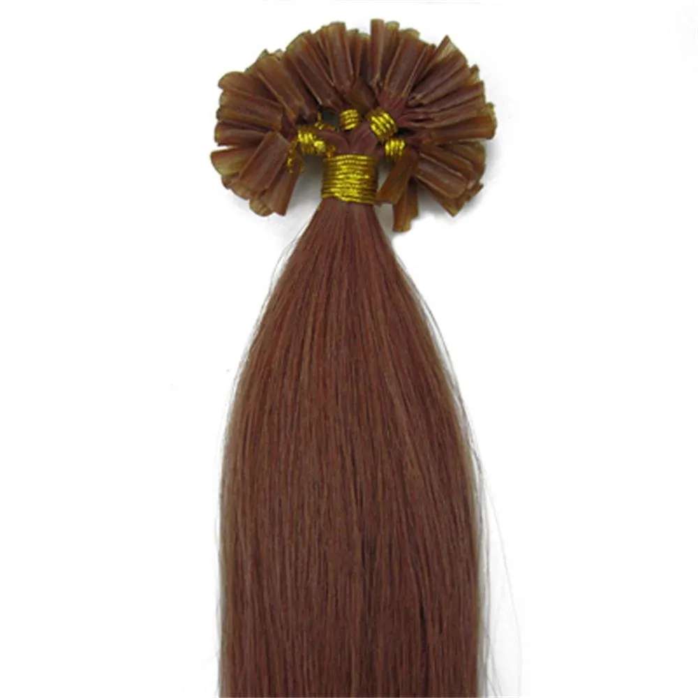 Fushion Keratin Pre Bonded U Nail Tip Remy Human Hair Extensions 100S (20''0.5g/s, Auburn)