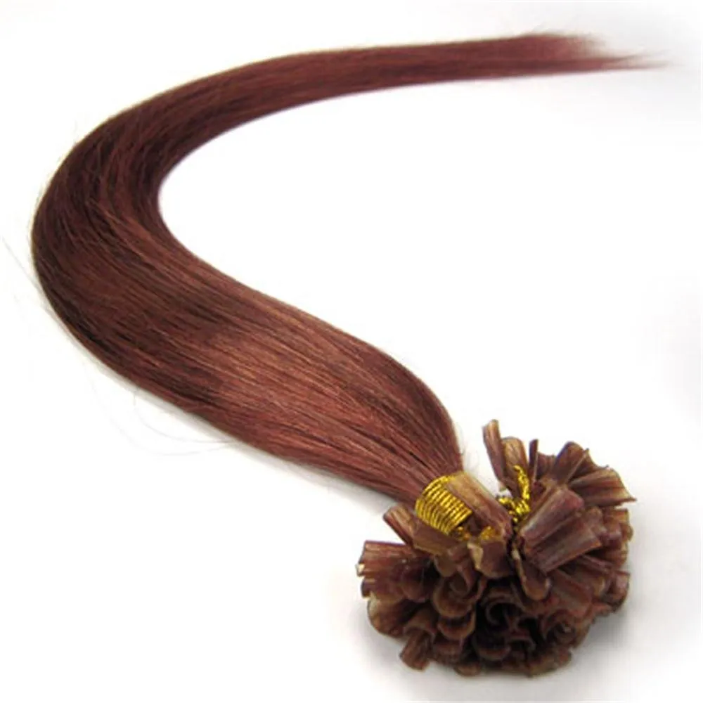 Fushion Keratin Pre Bonded U Nail Tip Remy Human Hair Extensions 100S (20''0.5g/s, Auburn)