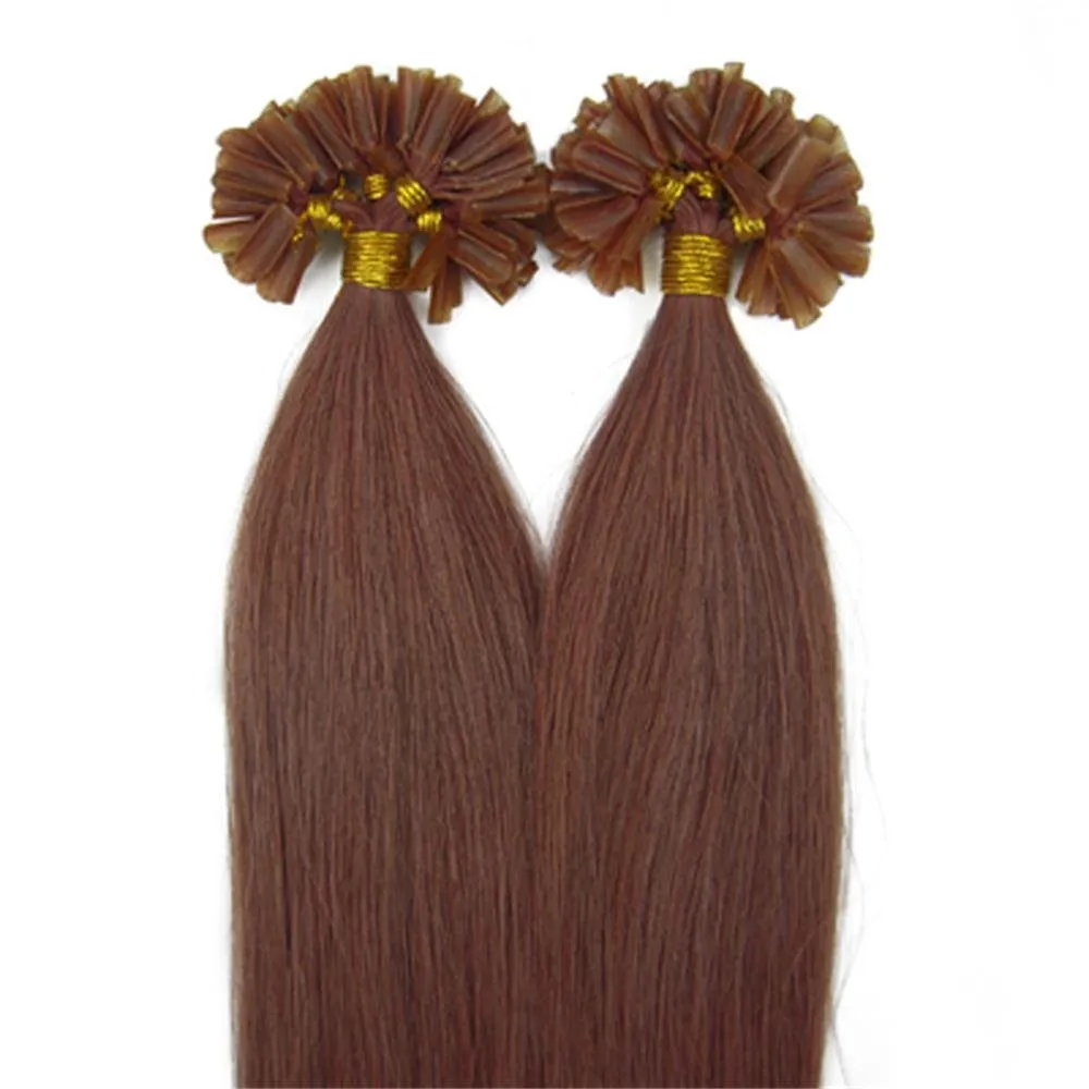 Fushion Keratin Pre Bonded U Nail Tip Remy Human Hair Extensions 100S (20''0.5g/s, Auburn)
