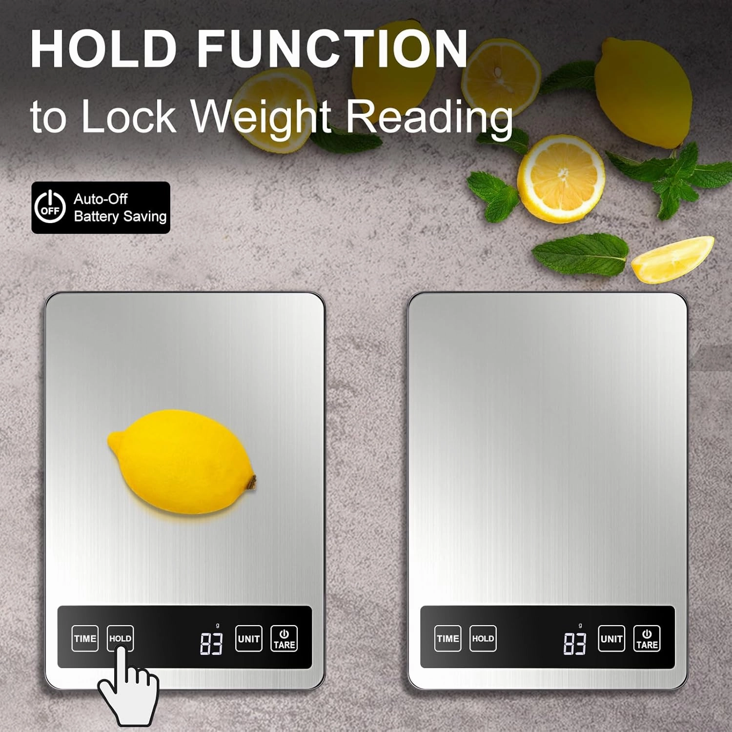 Fuzion Food Scale, 1g/0.1oz Kitchen Scale - 22lb, 7 Units, Tare & Timer Functions, Rechargeable Power, Tempered Glass & Stainless Steel - Digital Food Scale Grams and oz for Cooking, Baking