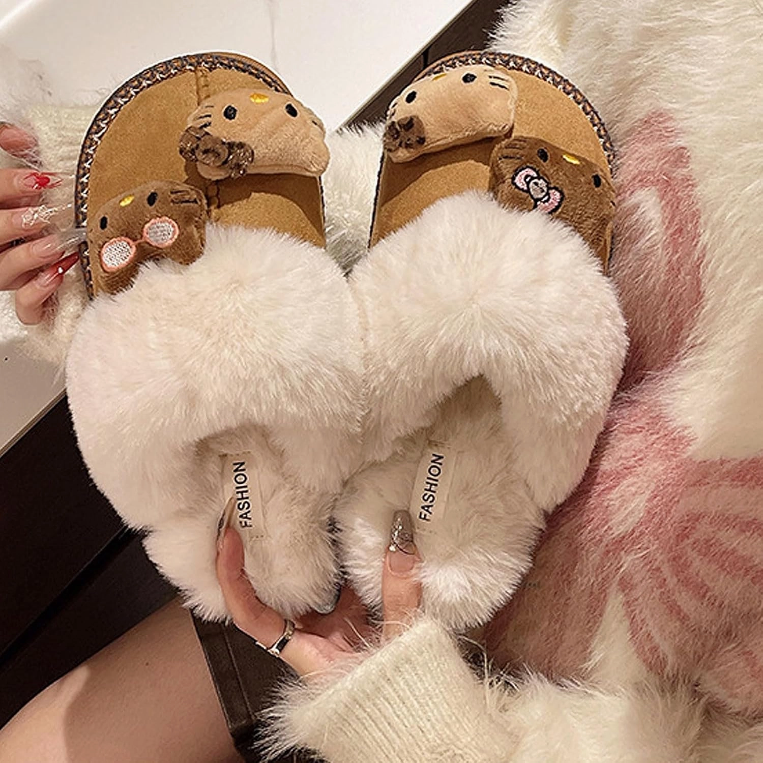 Fuzzy Slippers for Women Girls,Cute Fluffy House Shoes Warm Christmas Birthday Gift for Daughter Wife Girlfriend Bestie