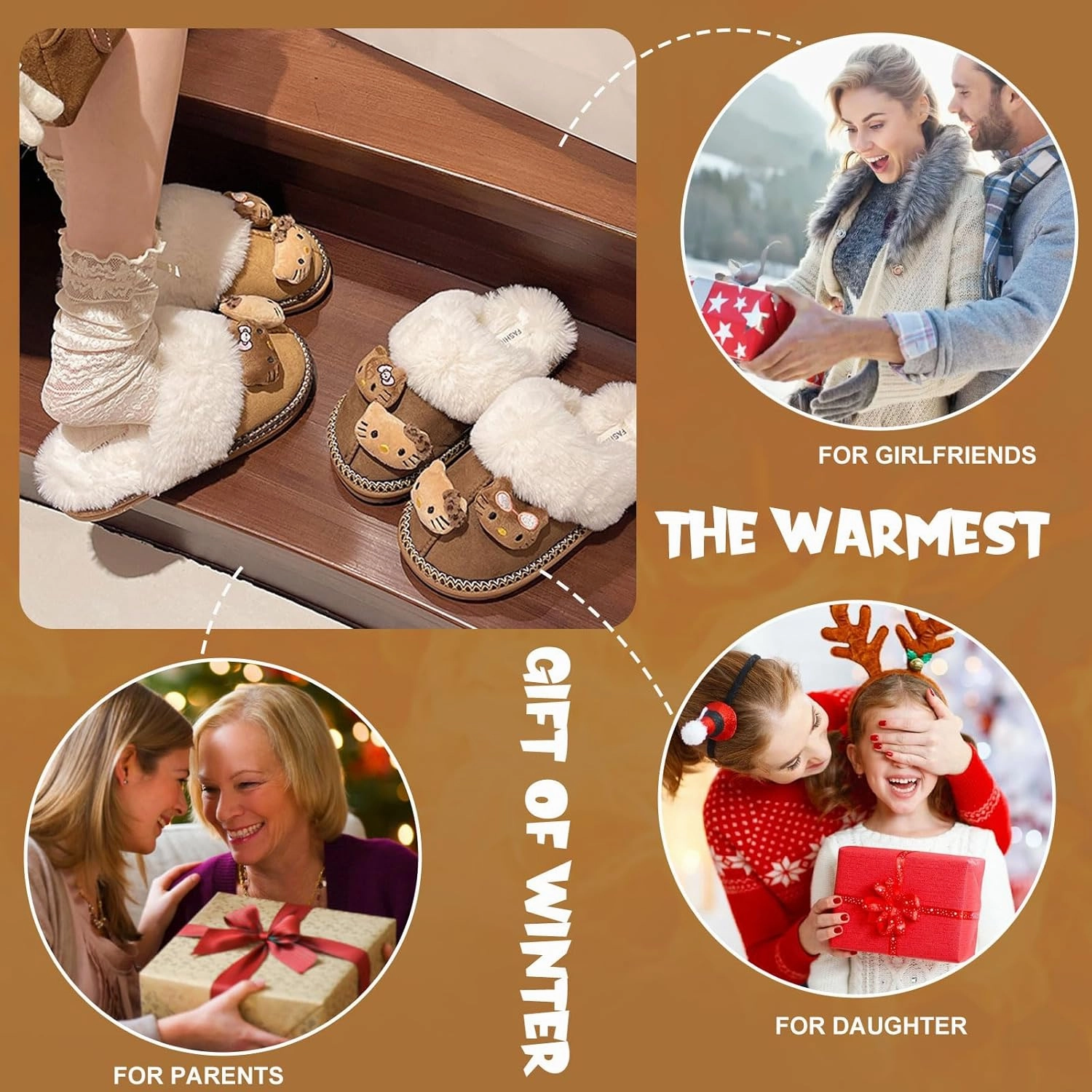 Fuzzy Slippers for Women Girls,Cute Fluffy House Shoes Warm Christmas Birthday Gift for Daughter Wife Girlfriend Bestie
