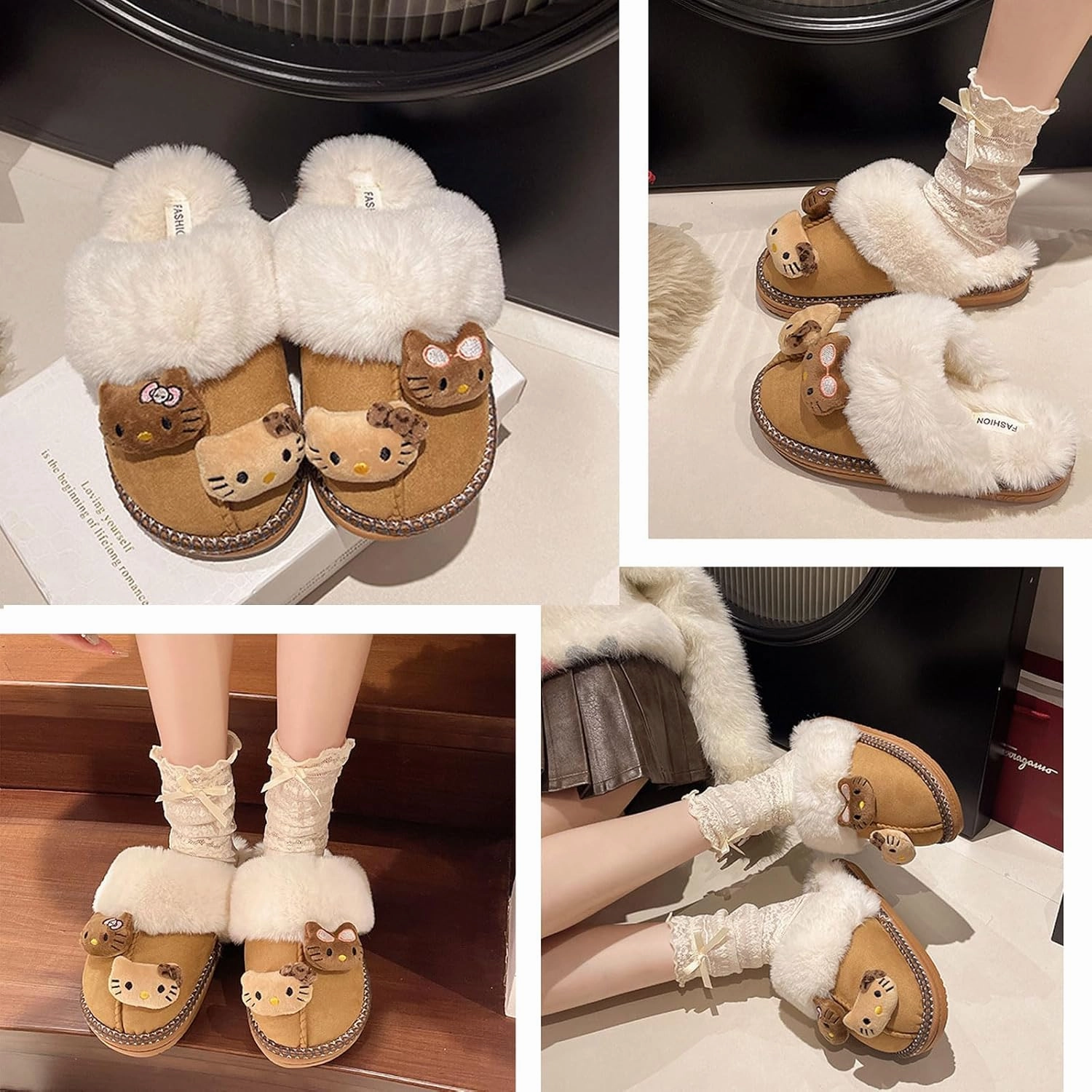 Fuzzy Slippers for Women Girls,Cute Fluffy House Shoes Warm Christmas Birthday Gift for Daughter Wife Girlfriend Bestie
