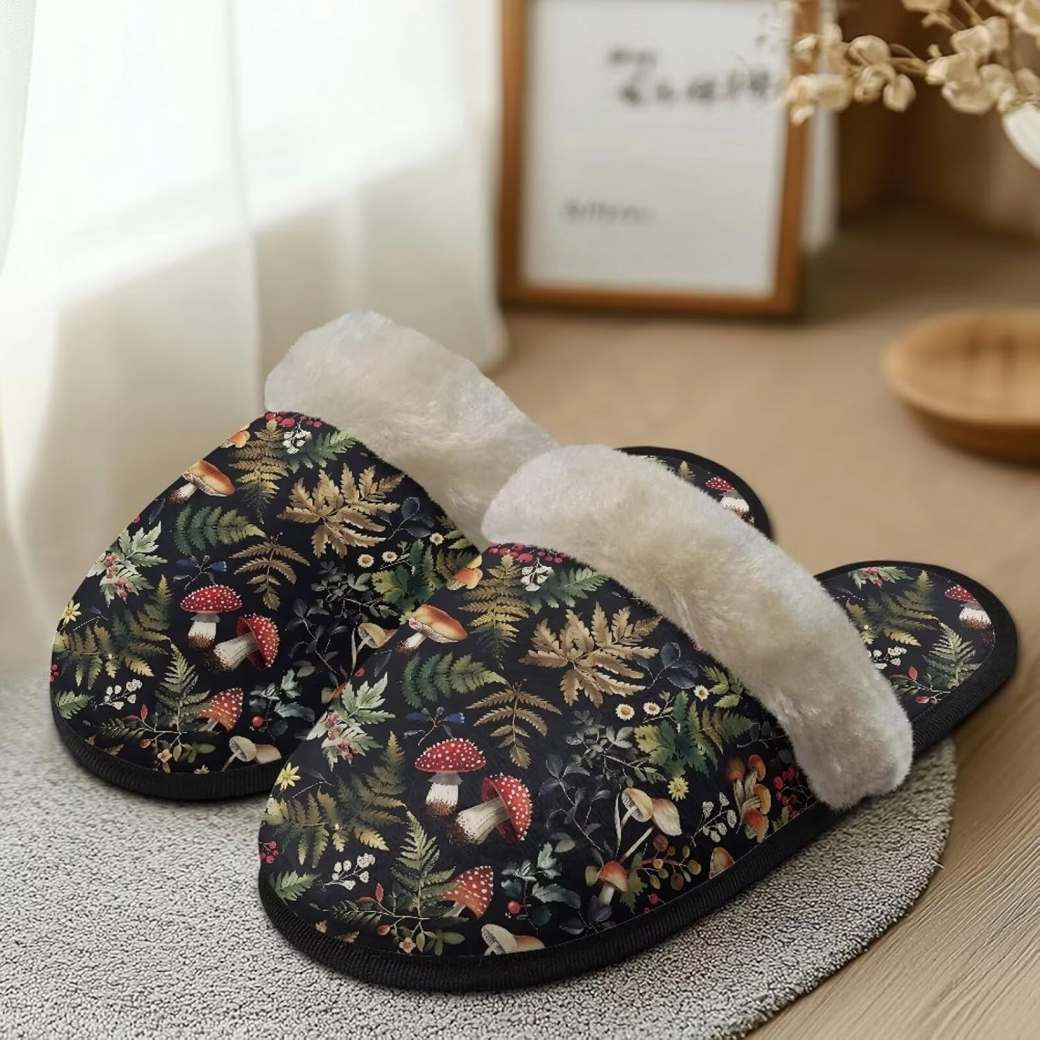 Fuzzy Slippers Women House Shoes Slippers Winter Slippers for Women Unisex with Fuzzy Collar