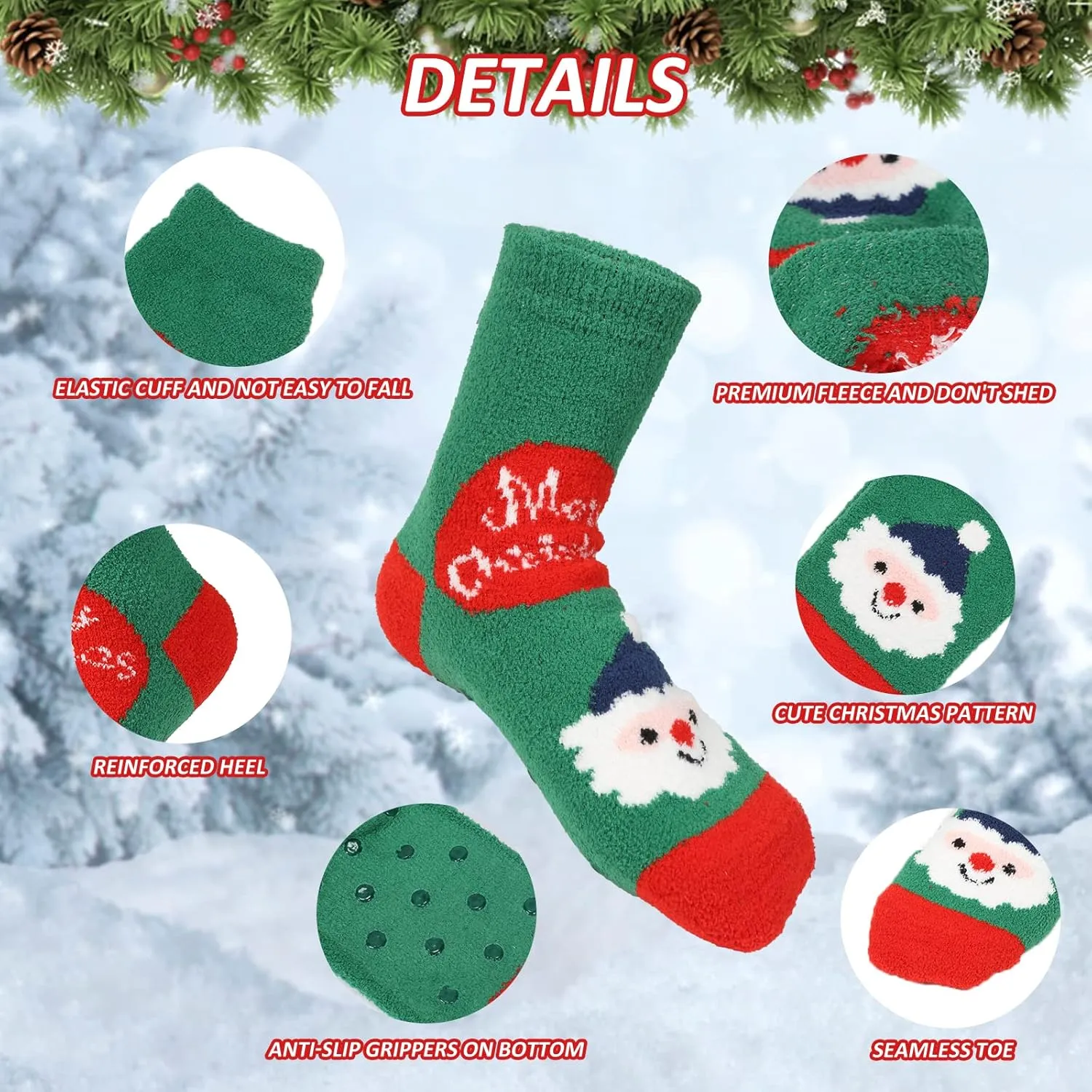 Gellwhu Adult Christmas Fuzzy Socks with Grips Plus Size Warm Winter Luxury Cozy Fluffy Holiday Socks Stocking Stuffers Gifts