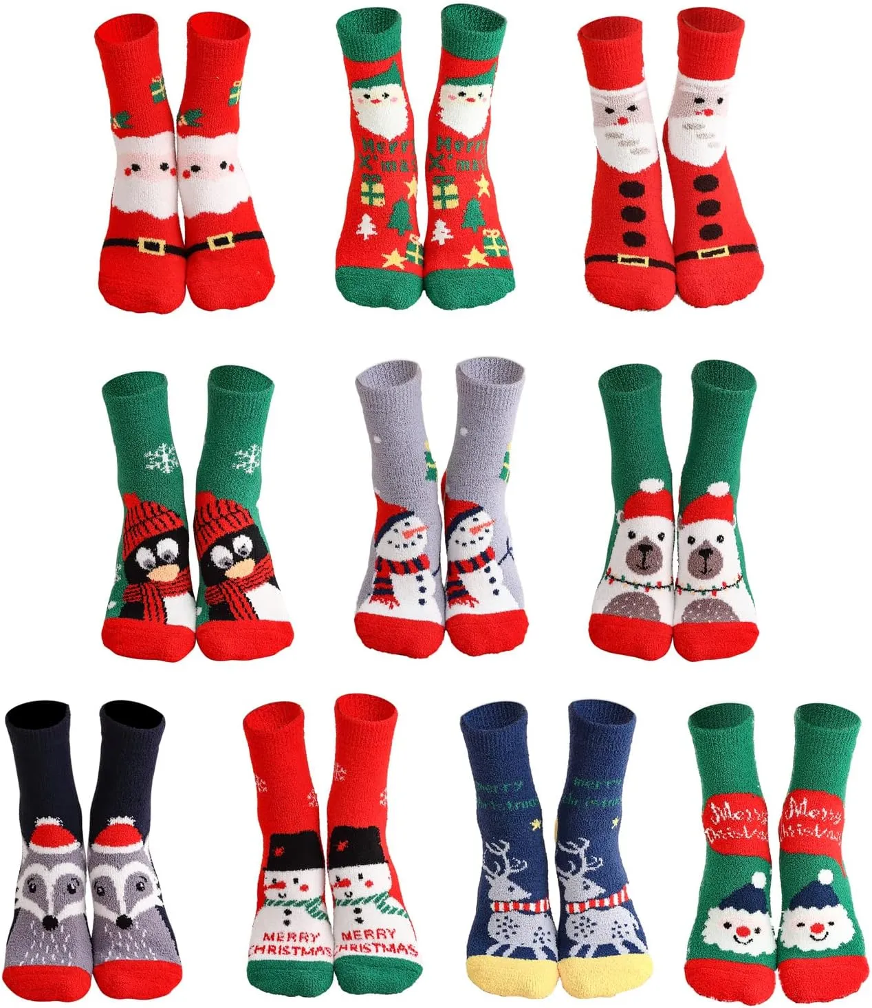 Gellwhu Adult Christmas Fuzzy Socks with Grips Plus Size Warm Winter Luxury Cozy Fluffy Holiday Socks Stocking Stuffers Gifts