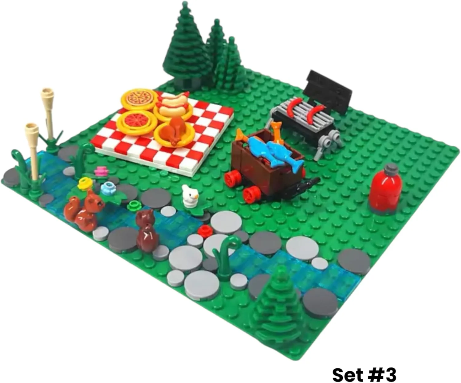 General Jim's Building Block Kit - Urban Camping Adventure Building Block Set – Picnic Blanket, Trees & Natural Rock Path (204 Pieces) – Campground 3