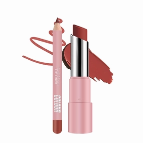 Genli Lifter Glaze Oil Balm and Lip Liner Set, Pink, 2 Piece Moisturizing Lip Care (02# Rose Bite)