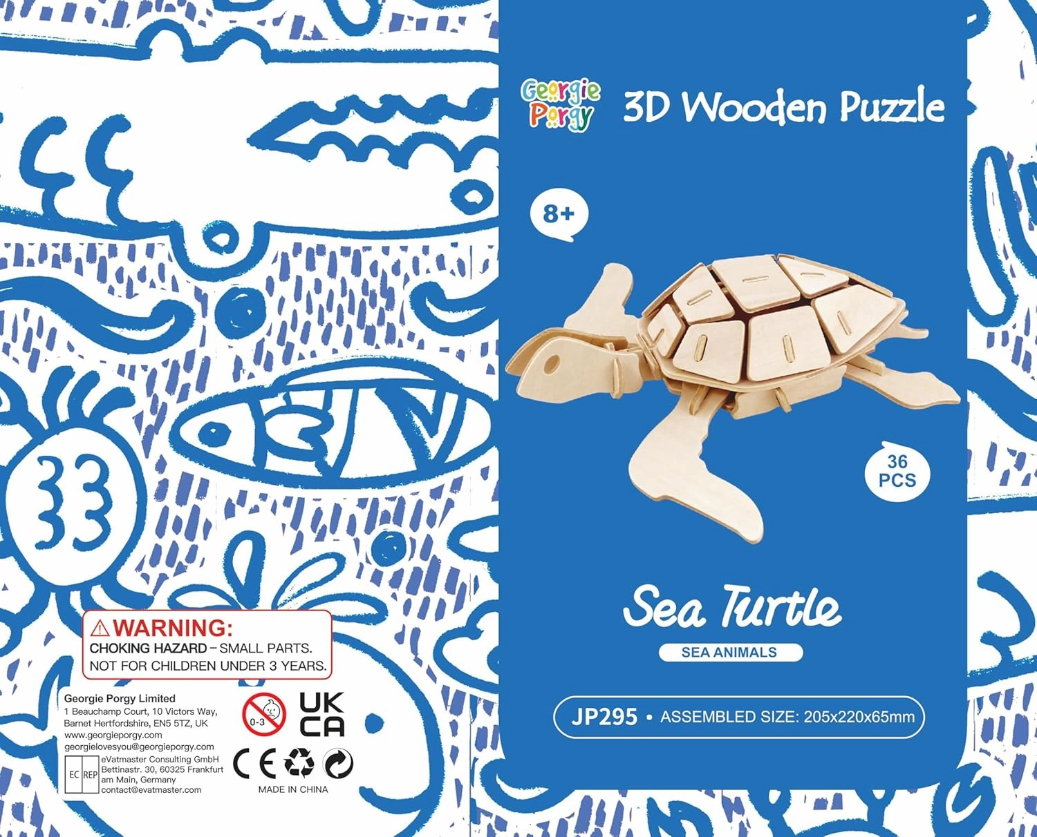 Georgie Porgy 3D Wooden Puzzles for Kids Toys Construction Woodcraft Kits DIY Model Puzzle Kits Birthday Gifts Pack of 6 (Bee Owl Butterfly Unicorn Sea Turtle Dolphin)
