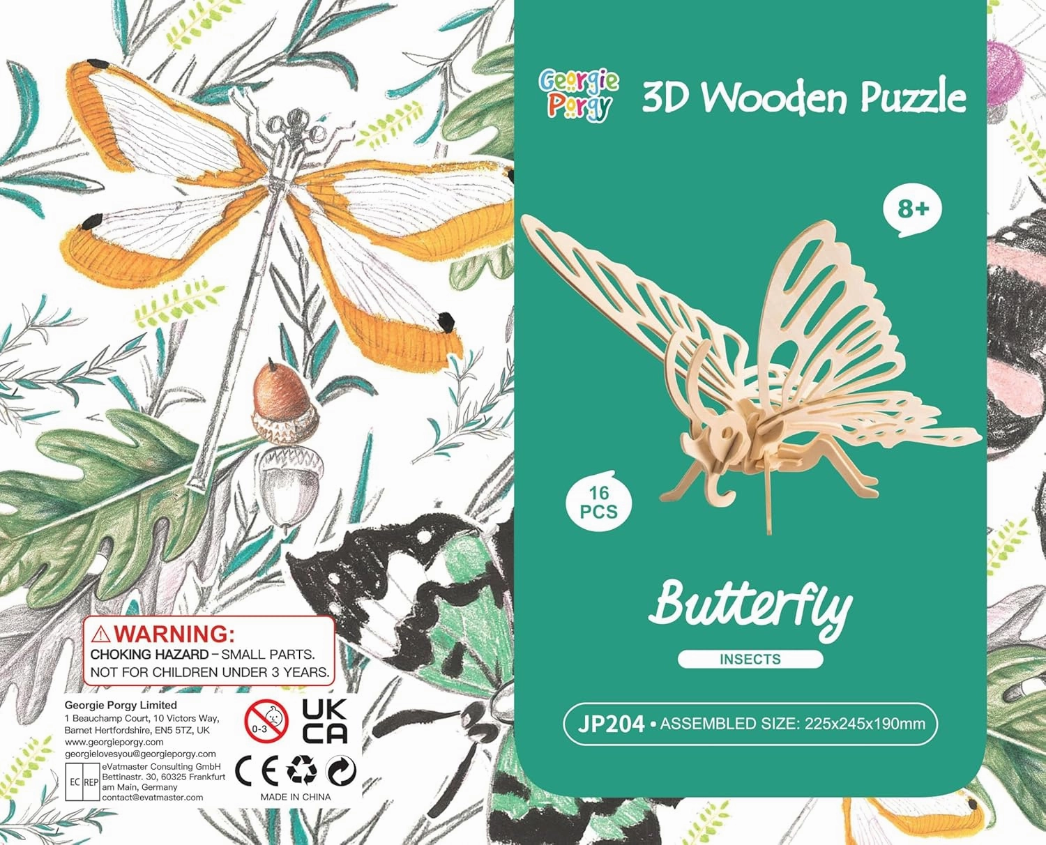 Georgie Porgy 3D Wooden Puzzles for Kids Toys Construction Woodcraft Kits DIY Model Puzzle Kits Birthday Gifts Pack of 6 (Bee Owl Butterfly Unicorn Sea Turtle Dolphin)