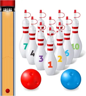 Gerrii 10oz Bowling Pin Shape Cups Set with Lids and Straws Include 10 Bowling Pins Cups 2 Balls 1 Ball Lane 1-10 Number Sticker Kids Party Supplies for Girl Boy Birthday Game Favors Decorations