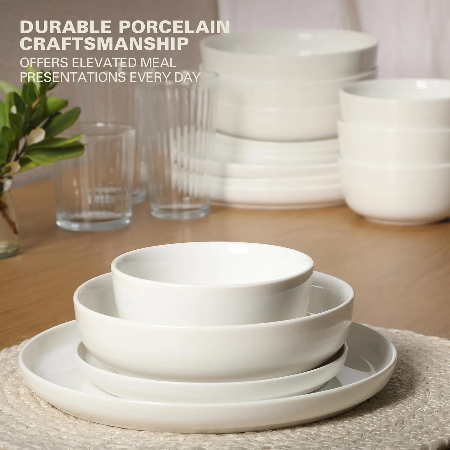 Gibson Home Oslo Porcelain Chip and Scratch Resistant Dinnerware Set, Service for 4 (16pcs), Plates and Bowls Dishes Sets, White