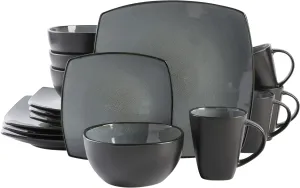 Gibson Soho Lounge Square Reactive Glaze Stoneware Dinnerware Set, Service for 4 (16pc), Eclipse