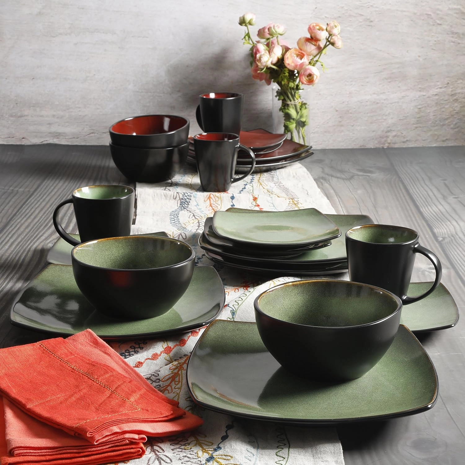 Gibson 99811.16R Dinnerware set, Soho Square, Green, Service for 4 (16pc)