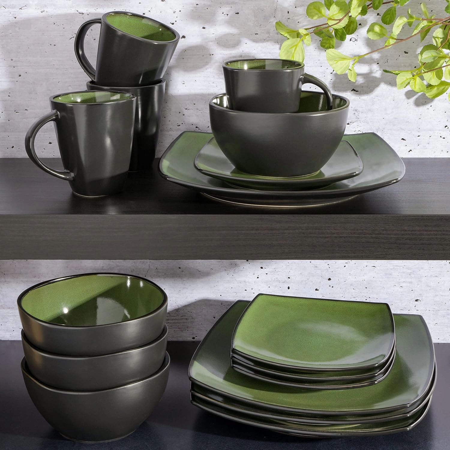 Gibson 99811.16R Dinnerware set, Soho Square, Green, Service for 4 (16pc)