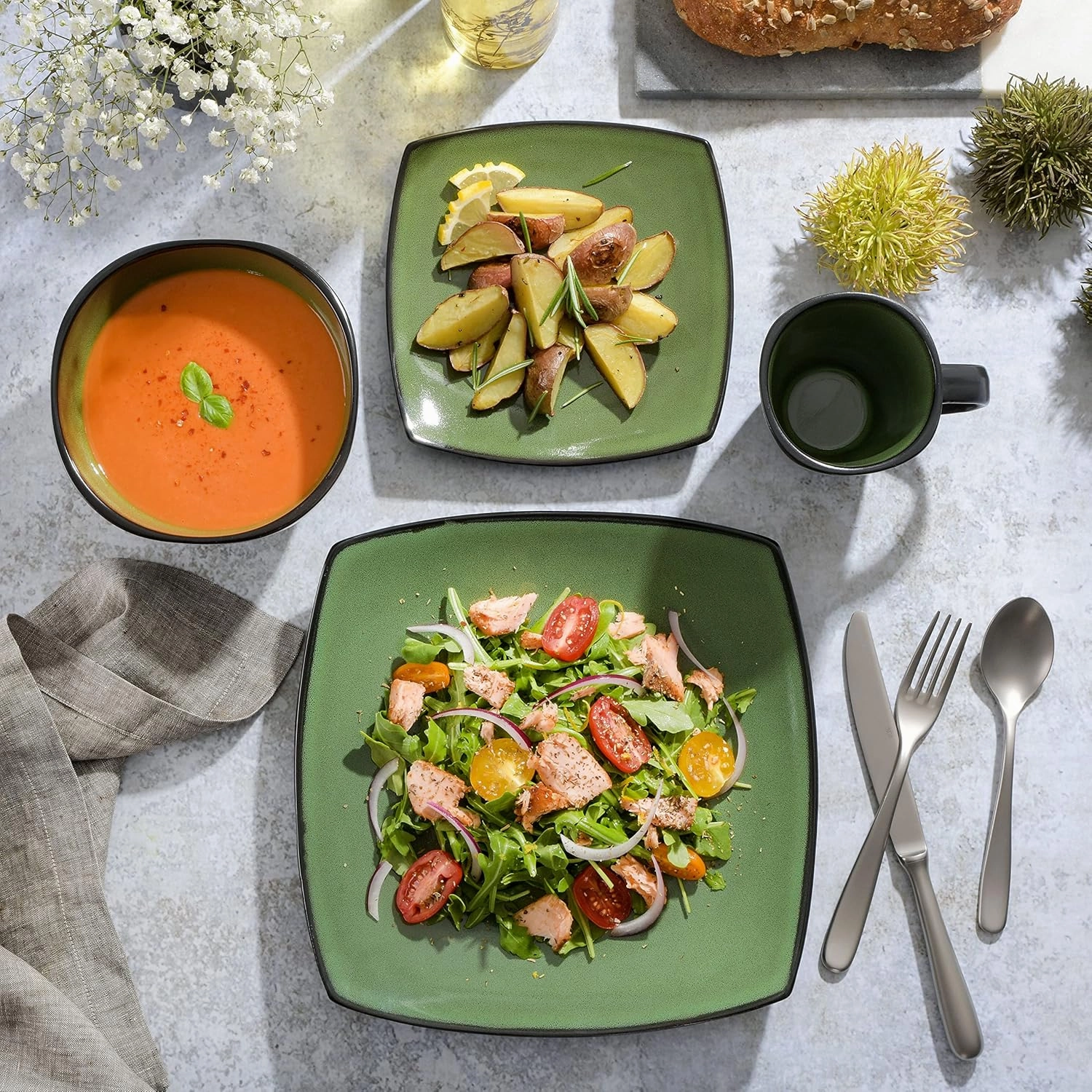 Gibson 99811.16R Dinnerware set, Soho Square, Green, Service for 4 (16pc)